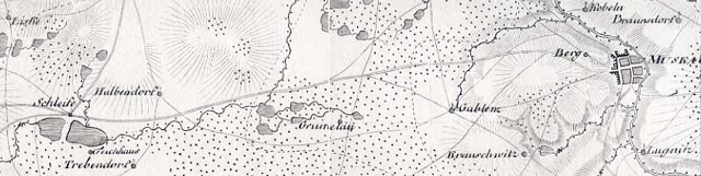 Wegführung zwischen Schleife und Bad Muskau (historische Kriegskarte, 1805)